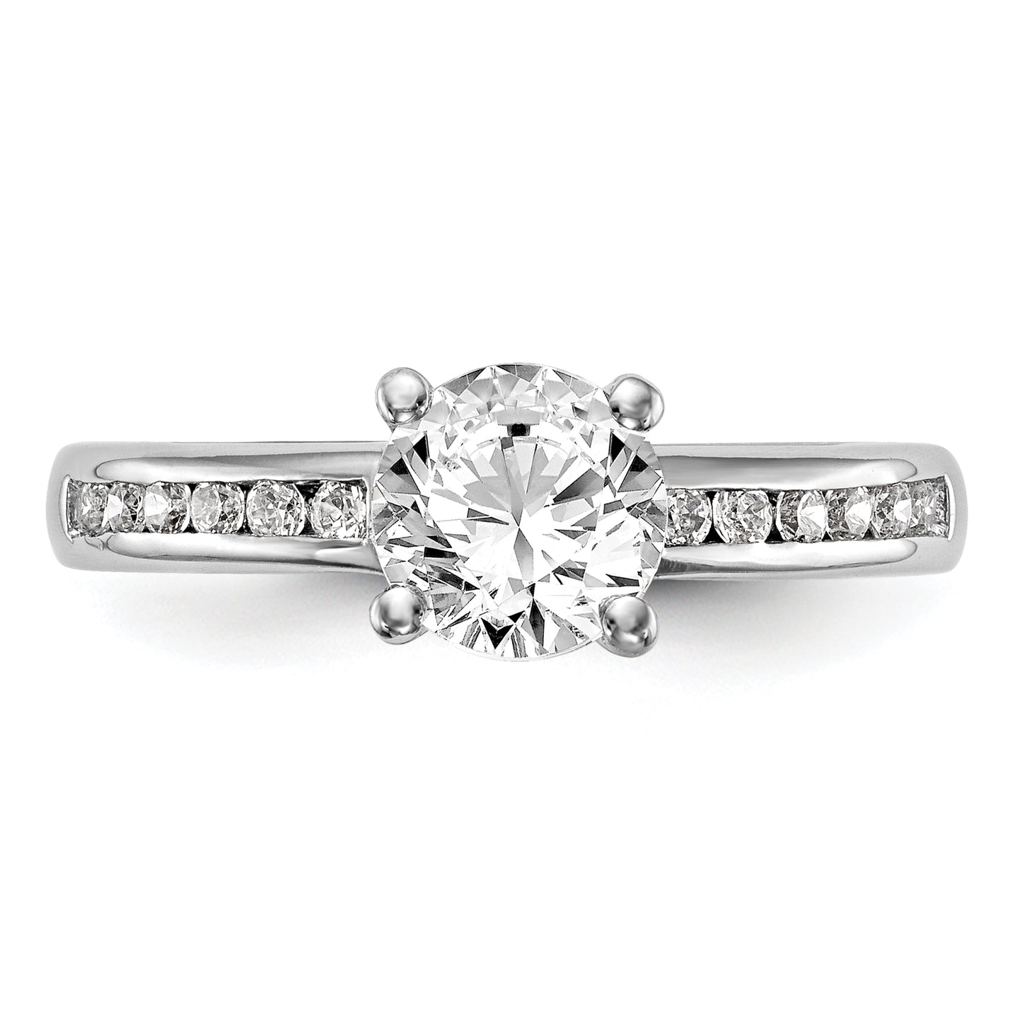 14k White Gold 1/4 Ct. Lab Grown Diamond VS/SI+ G+ 1 Ct. Center Round Channel Set Shared Prong Engagement Ring