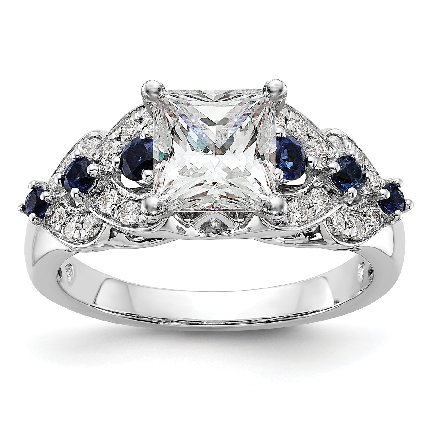 14k White Gold 1/4 Ct. Lab Grown Diamond VS/SI+ G+ and Lab Created Blue Sapphire Peg Set Engagement Ring