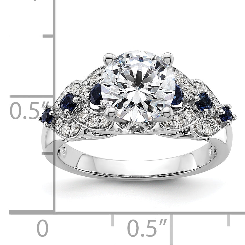 14k White Gold 1/4 Ct. Lab Grown Diamond VS/SI+ G+ and Lab Created Blue Sapphire Peg Set Engagement Ring