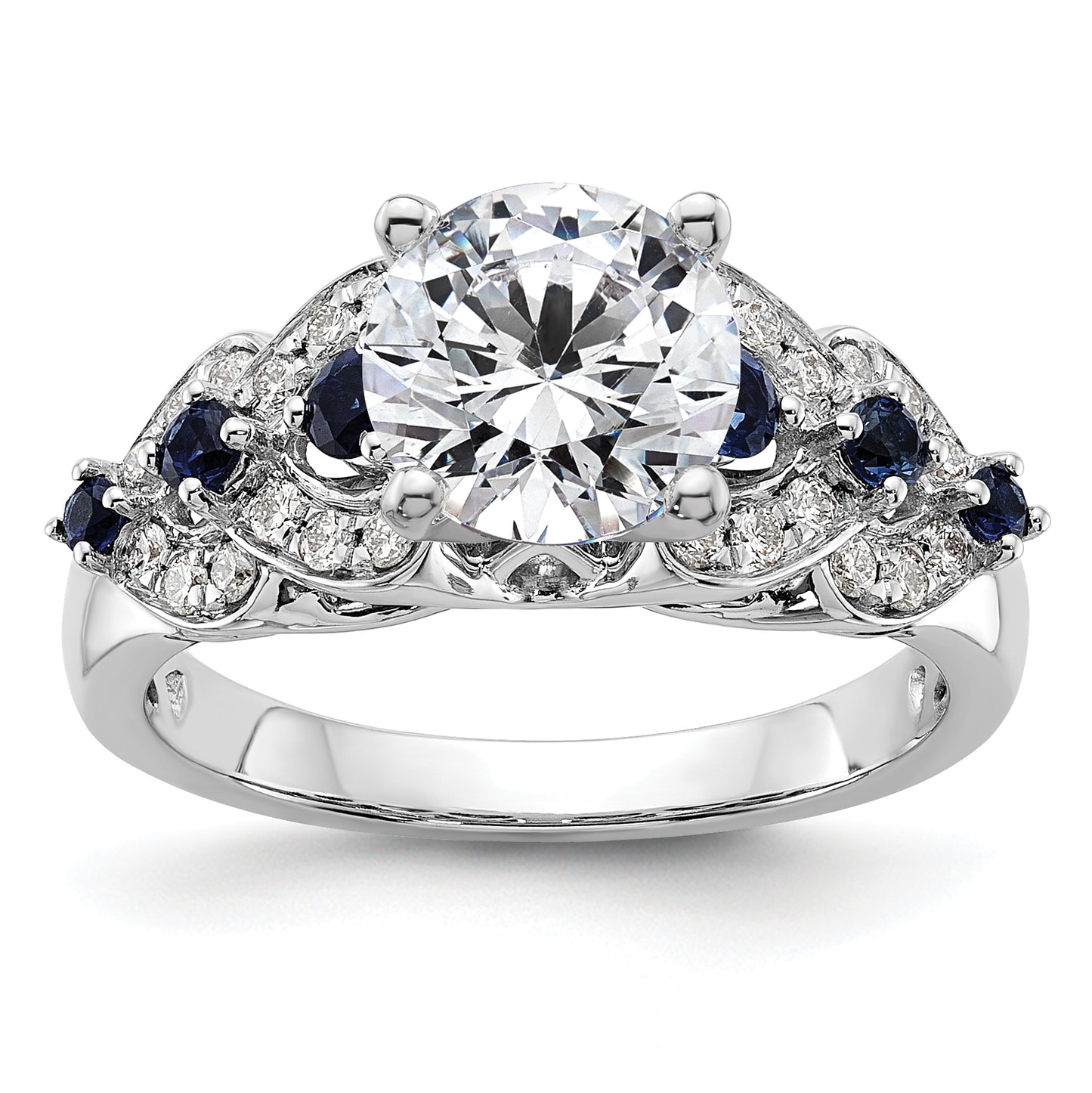 14k White Gold 1/4 Ct. Lab Grown Diamond VS/SI+ G+ and Lab Created Blue Sapphire Peg Set Engagement Ring