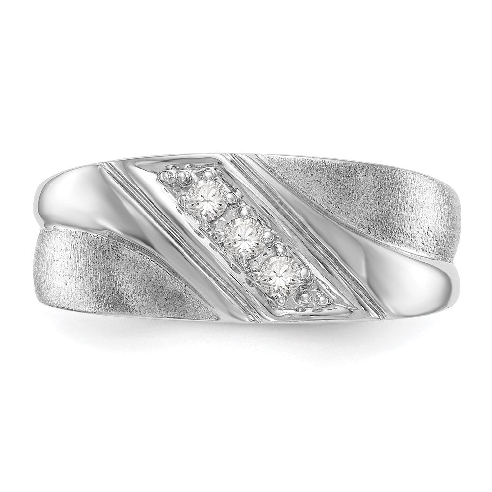 14k White Gold 1/6 Ct. Lab Grown Diamond VS/SI+ G+ Three Stone Complete Men's Ring