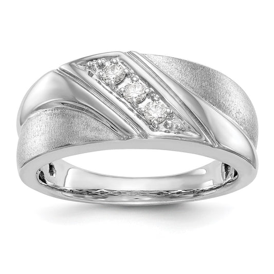 14k White Gold 1/6 Ct. Lab Grown Diamond VS/SI+ G+ Three Stone Complete Men's Ring