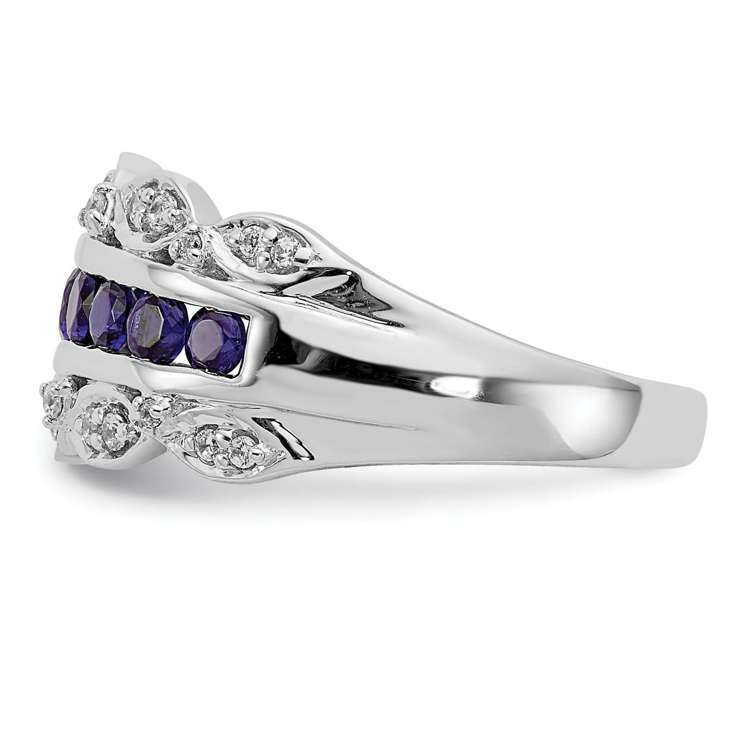 14k White Gold 1/5 Ct. Lab Grown Diamond VS/SI+ G+ and Lab Created Blue Sapphire Fancy Ring