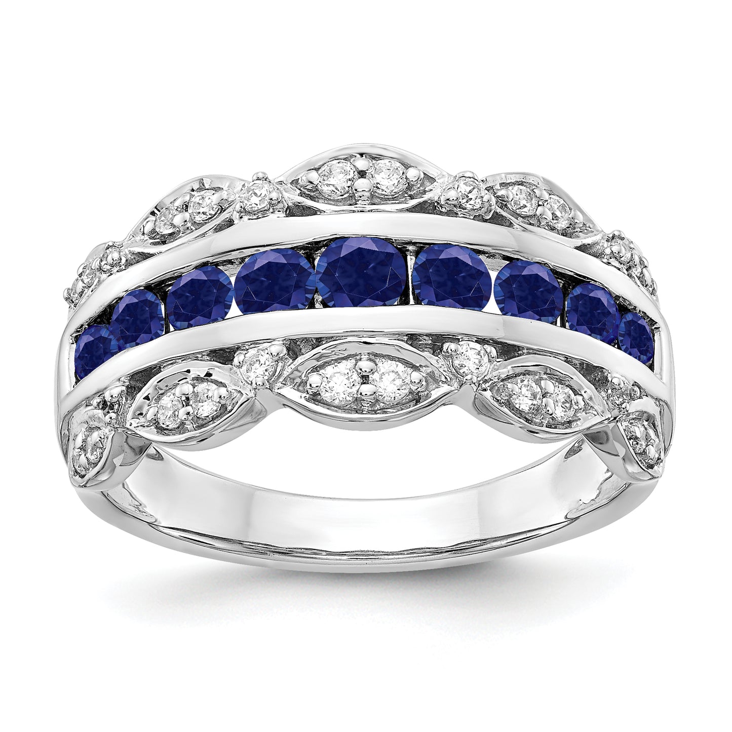 14k White Gold 1/5 Ct. Lab Grown Diamond VS/SI+ G+ and Lab Created Blue Sapphire Fancy Ring