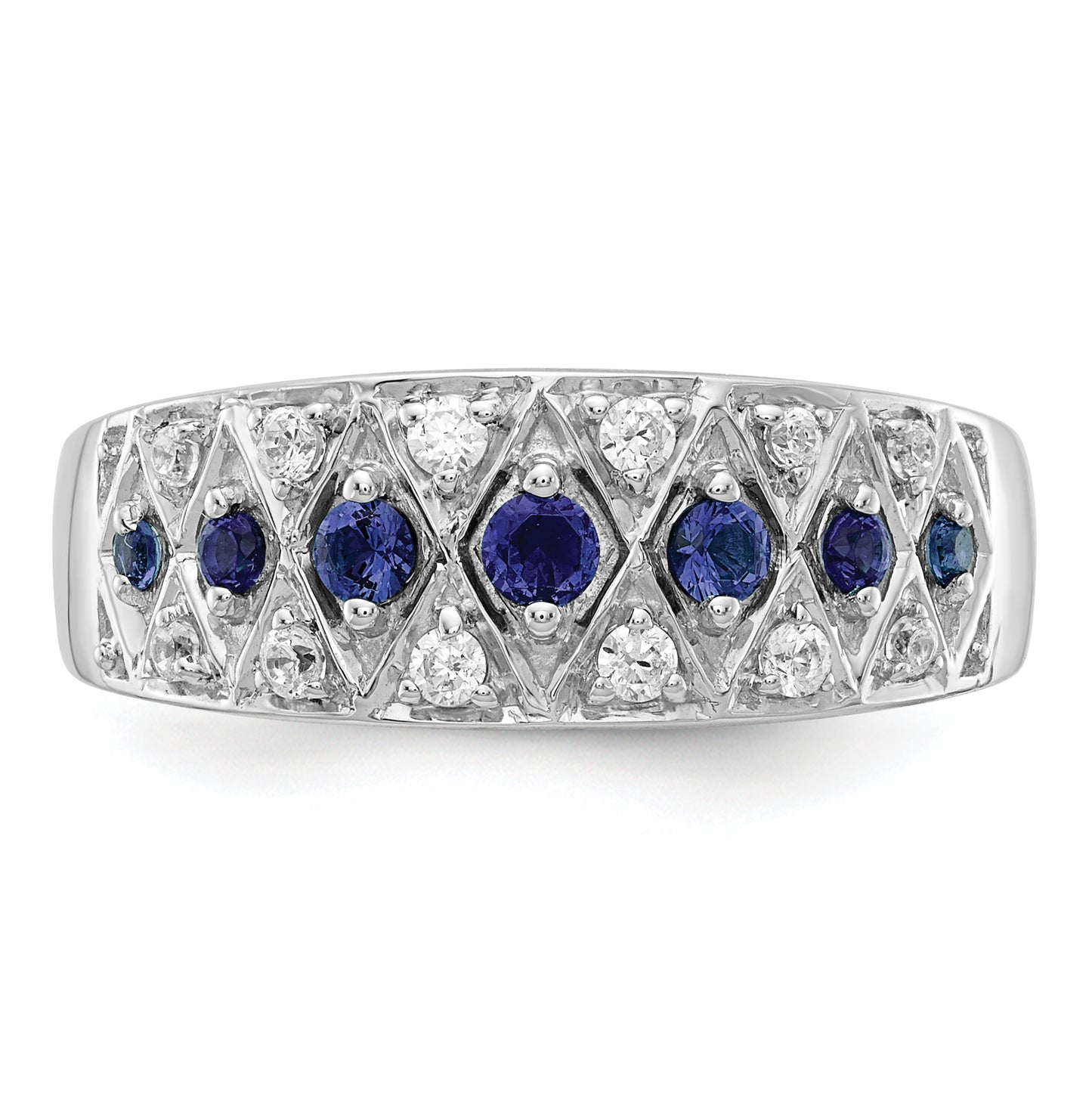 14k White Gold 1/5 Ct. Lab Grown Diamond VS/SI+ G+ and Lab Created Blue Sapphire Fancy Ring