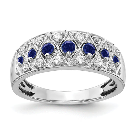 14k White Gold 1/5 Ct. Lab Grown Diamond VS/SI+ G+ and Lab Created Blue Sapphire Fancy Ring