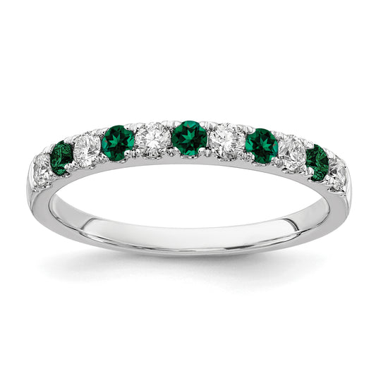 14k White Gold 1/2 Ct. Lab Grown Diamond VS/SI+ G+ and Lab Created Emerald Band Ring