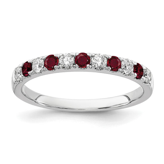 14k White Gold 1/2 Ct. Lab Grown Diamond VS/SI+ G+ and Lab Created Ruby Band Ring