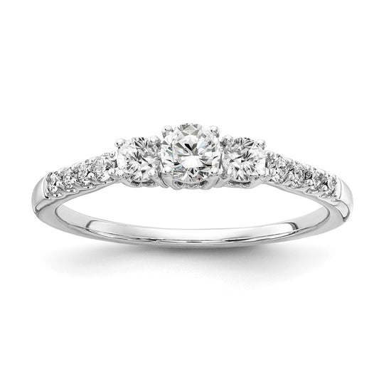 14k White Gold 1/2 Ct. Lab Grown Diamond VS/SI+ G+ Complete Three Stone Size 5 Engagement Ring