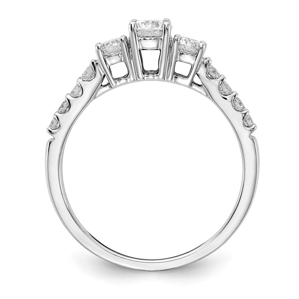 14k White Gold 1/2 Ct. Lab Grown Diamond VS/SI+ G+ 1/4 Ct. Center Round Semi Mount Three Stone Size 9 Engagement Ring