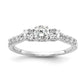 14k White Gold 1/2 Ct. Lab Grown Diamond VS/SI+ G+ 1/4 Ct. Center Round Semi Mount Three Stone Size 9 Engagement Ring