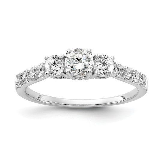 14k White Gold 1/2 Ct. Lab Grown Diamond VS/SI+ G+ 1/4 Ct. Center Round Semi Mount Three Stone Size 5 Engagement Ring