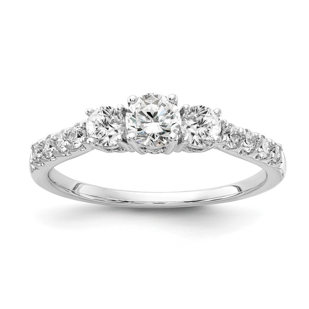 14k White Gold 3/4 Ct. Lab Grown Diamond VS/SI+ G+ Round Complete Three Stone Size 8 Engagement Ring