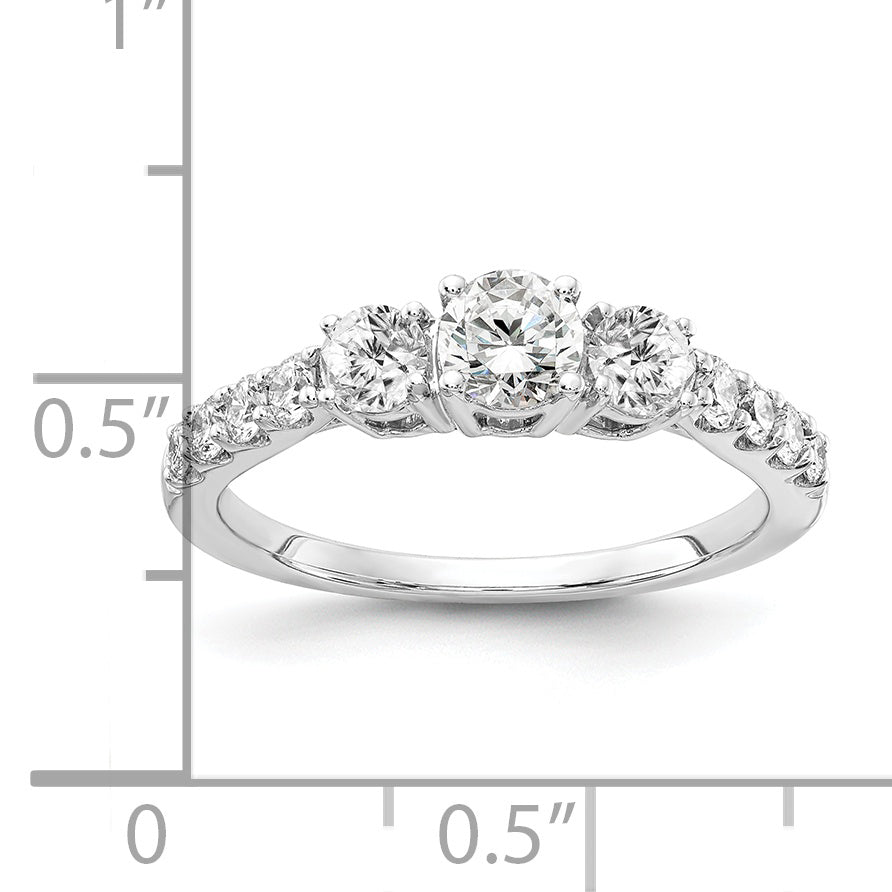 14k White Gold 5/8 Ct. Lab Grown Diamond VS/SI+ G+ 1/3 Ct. Center Round Three Stone Engagement Ring