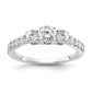 14k White Gold 1 Ct. Lab Grown Diamond VS/SI+ G+ Round Complete Three Stone Size 8 Engagement Ring