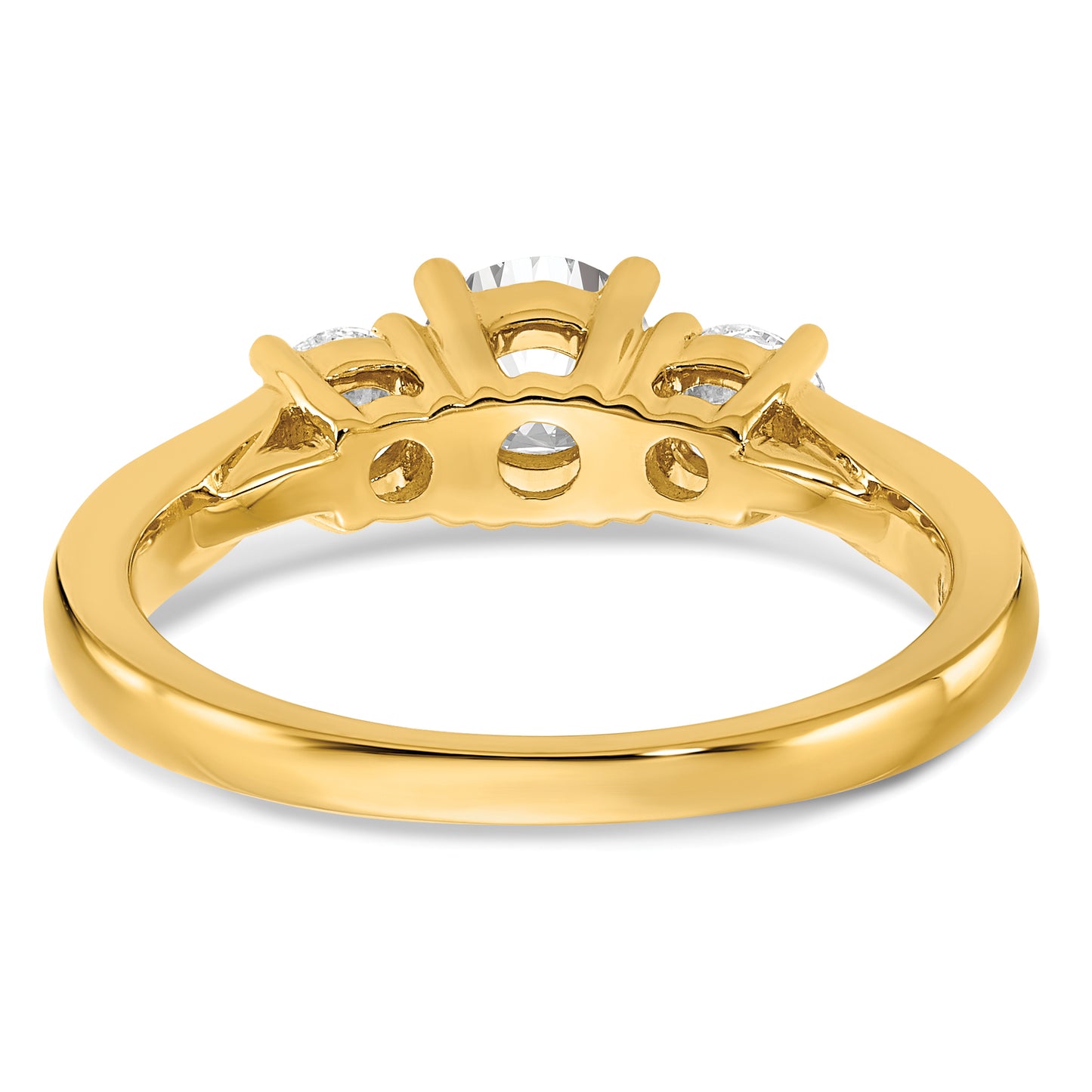 14k Yellow Gold 3/4 Ct. Lab Grown Diamond VS/SI+ G+ 3/4 Ct. Center Round Three Stone Engagement Ring