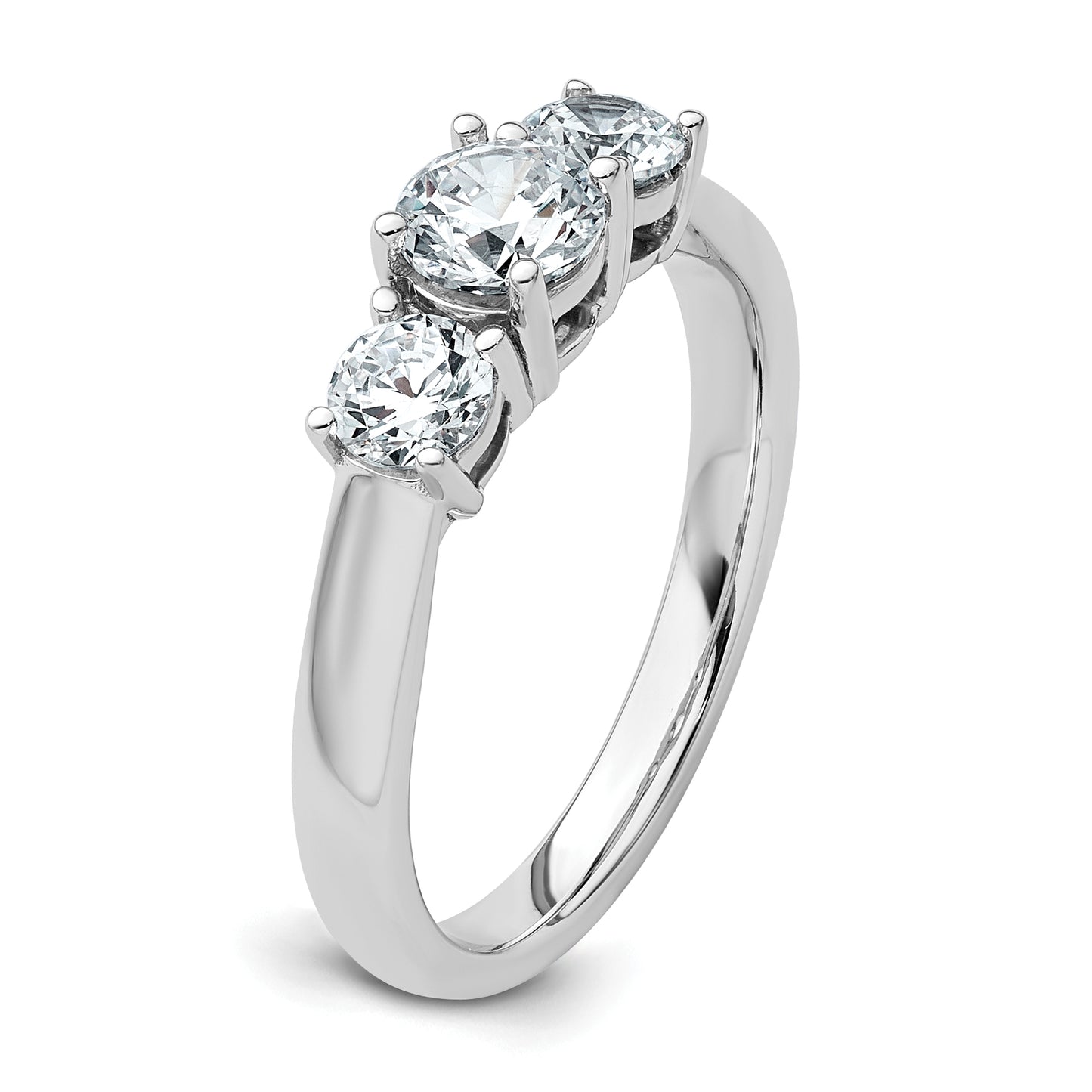 14k White Gold 1 Ct. Lab Grown Diamond VS/SI+ G+ Three Stone Engagement Ring