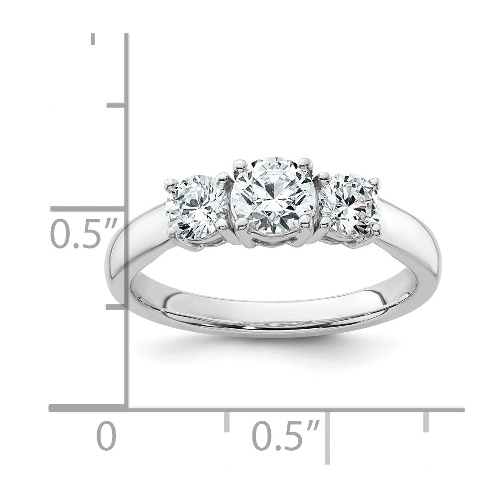 14k White Gold 1 Ct. Certified Lab Grown Diamond VS/SI+ G+ Three Stone Complete Engagement Ring