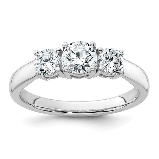 14k White Gold 1 Ct. Certified Lab Grown Diamond VS/SI+ G+ Three Stone Complete Engagement Ring