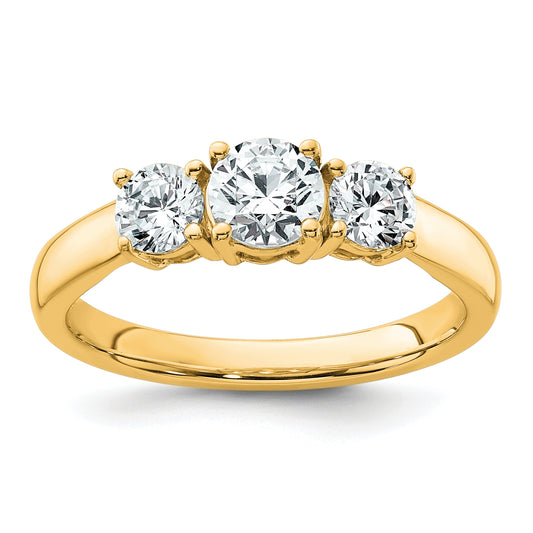 14k Yellow Gold 1 Ct. Lab Grown Diamond VS/SI+ G+ Three Stone Engagement Ring