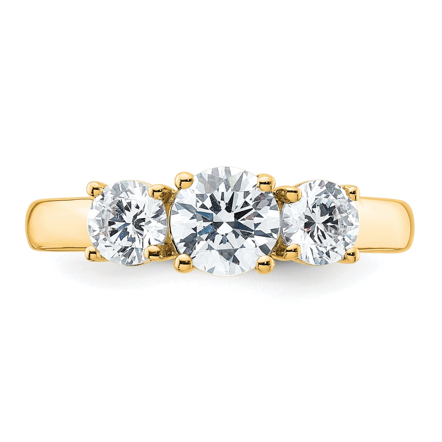 14k Yellow Gold 1 1/2 Ct. Lab Grown Diamond VS/SI+ G+ Three Stone Engagement Ring