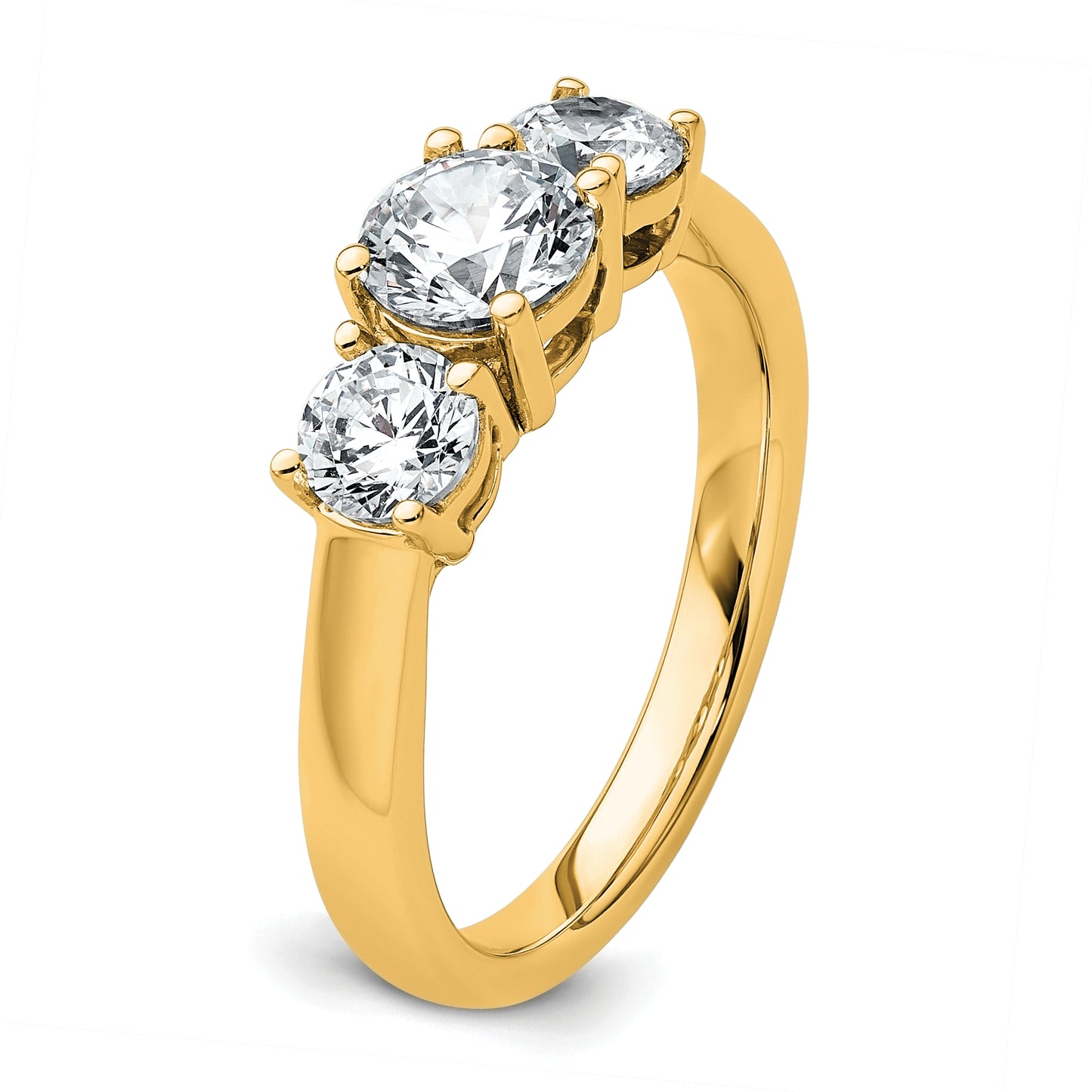 14k Yellow Gold 1 1/2 Ct. Lab Grown Diamond VS/SI+ G+ Three Stone Engagement Ring