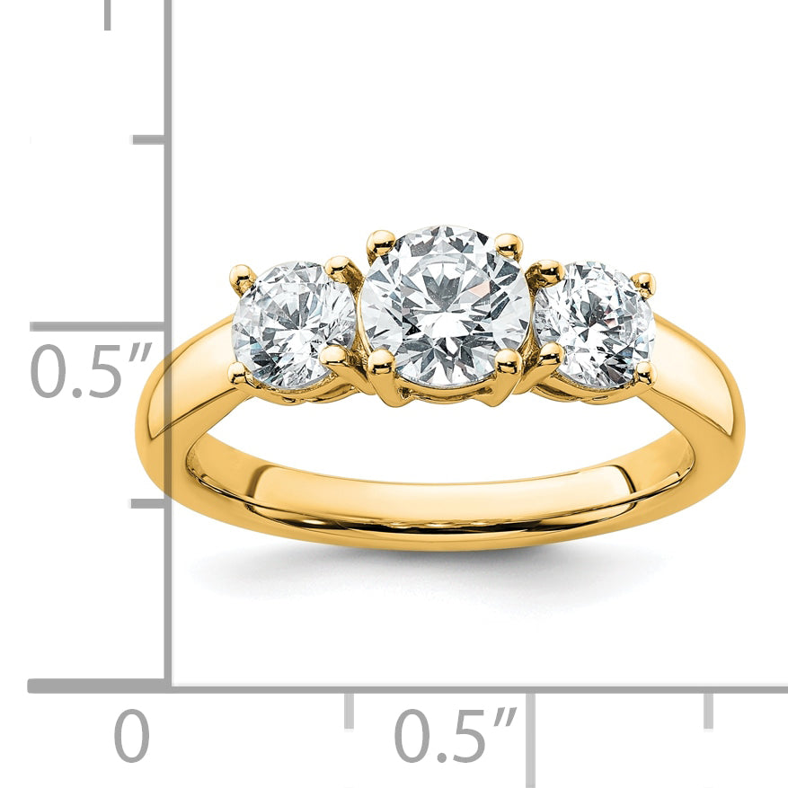 14k Yellow Gold 1 1/2 Ct. Lab Grown Diamond VS/SI+ G+ Three Stone Engagement Ring