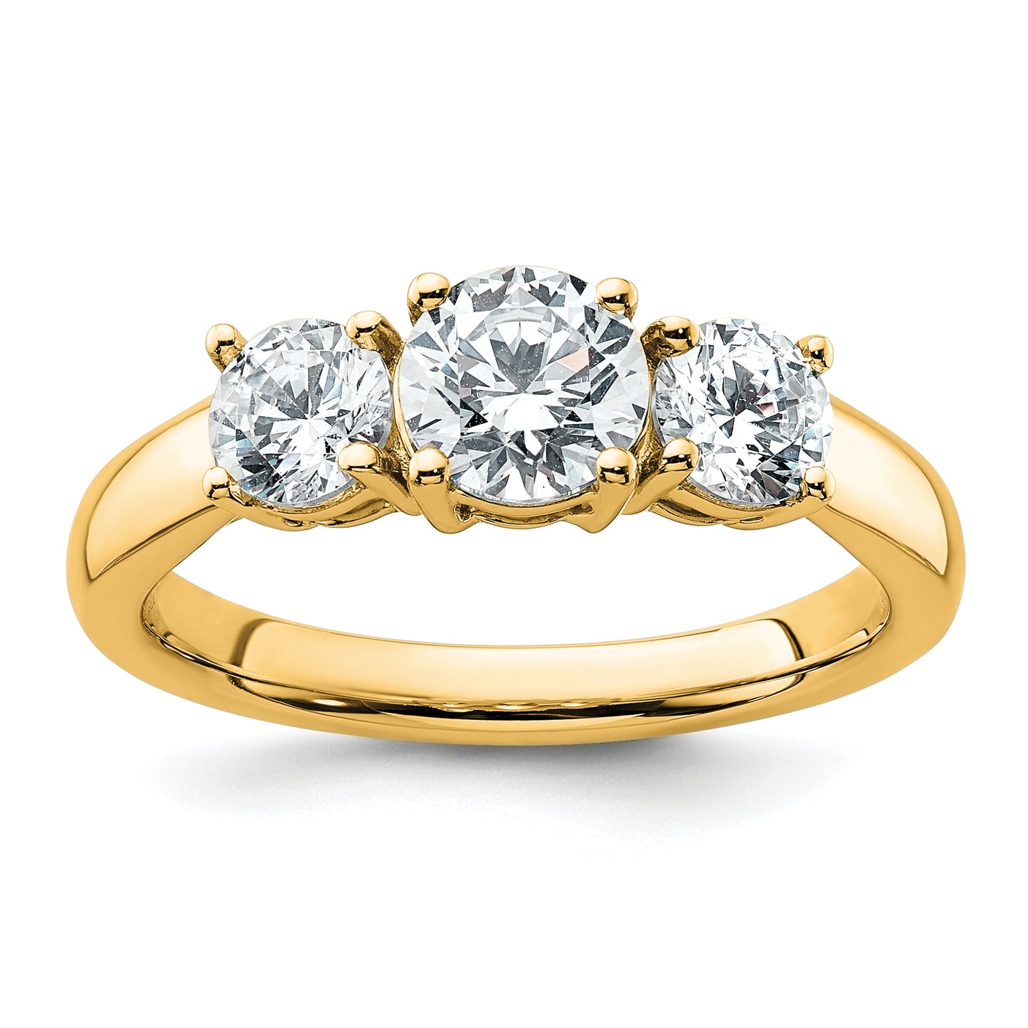 14k Yellow Gold 1 1/2 Ct. Lab Grown Diamond VS/SI+ G+ Three Stone Engagement Ring