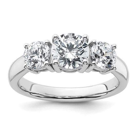 14k White Gold 2 Ct. Certified Lab Grown Diamond VS/SI+ G+ Three Stone Complete Engagement Ring