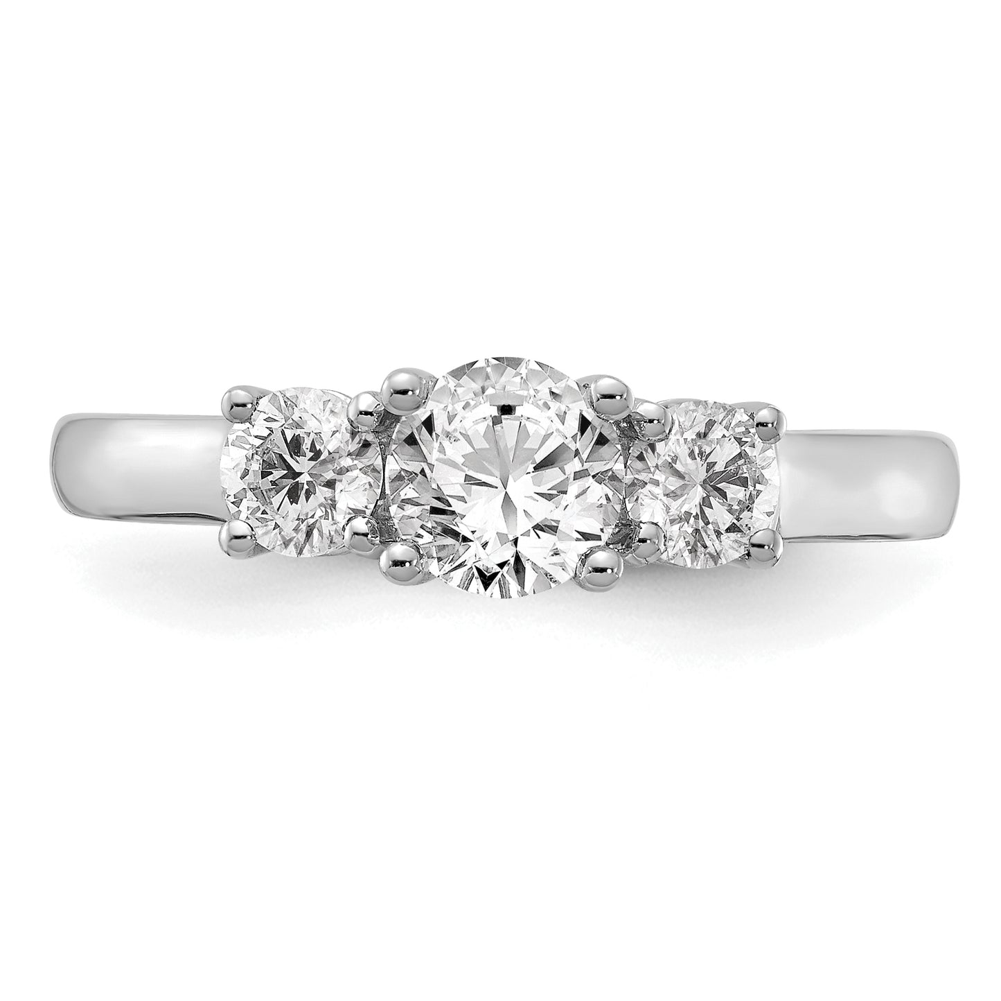 14k White Gold 3/4 Ct. Lab Grown Diamond VS/SI+ G+ 3/4 Ct. Center Round Three Stone Engagement Ring