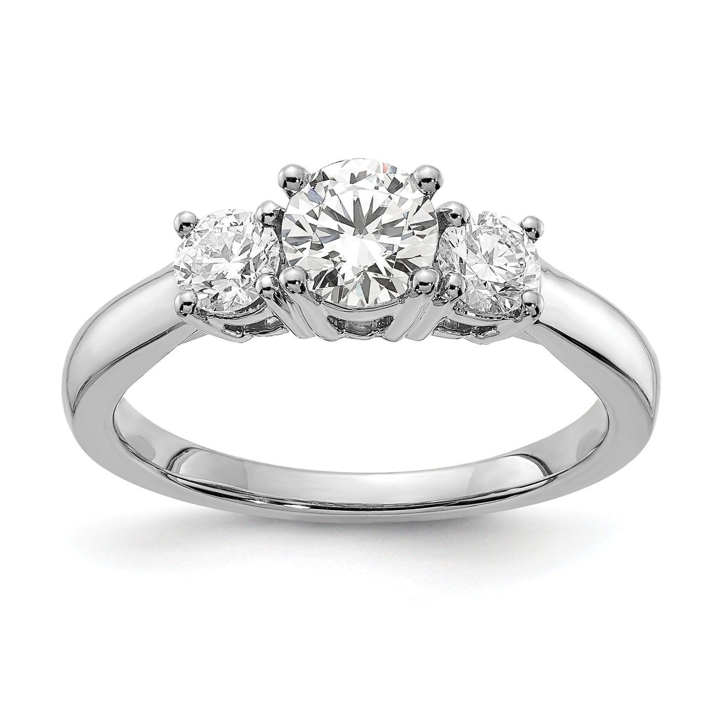 14k White Gold 3/4 Ct. Lab Grown Diamond VS/SI+ G+ 3/4 Ct. Center Round Three Stone Engagement Ring