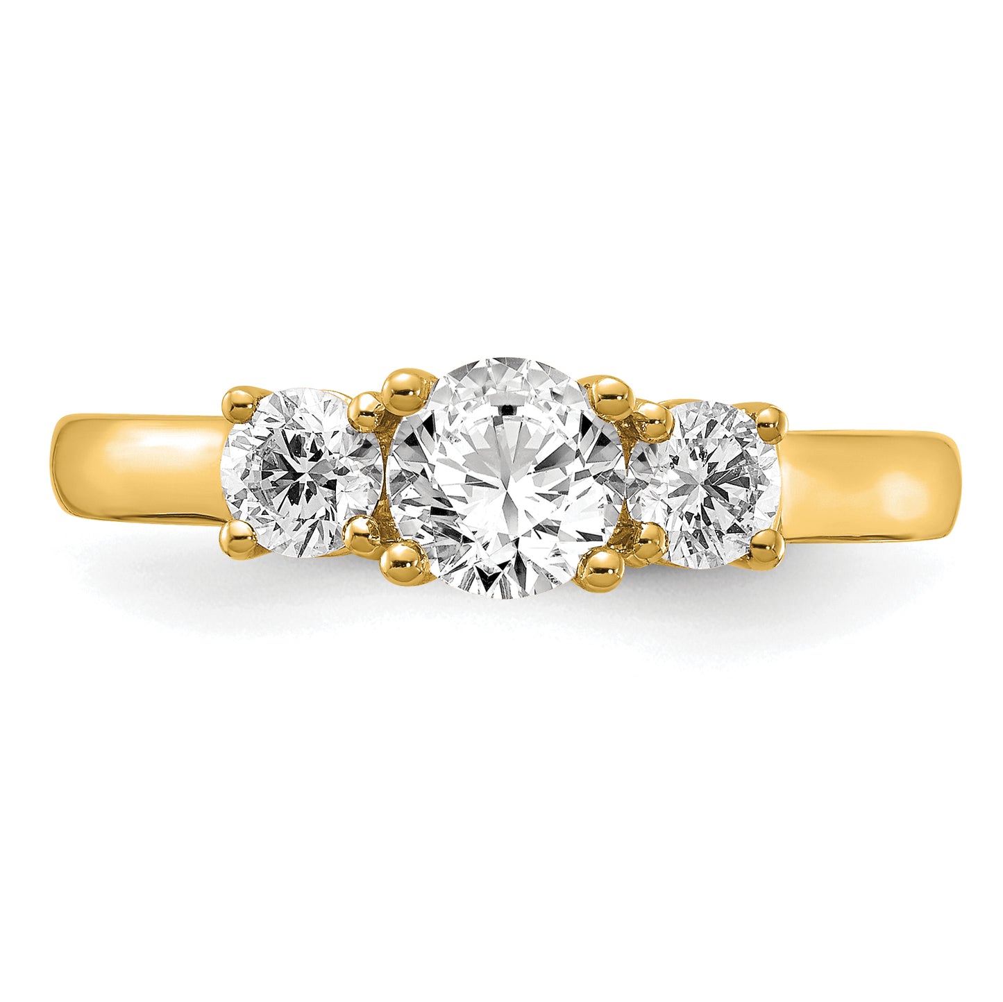 14k Yellow Gold 1 1/2 Ct. Lab Grown Diamond VS/SI+ G+ Round Three Stone Engagement Ring