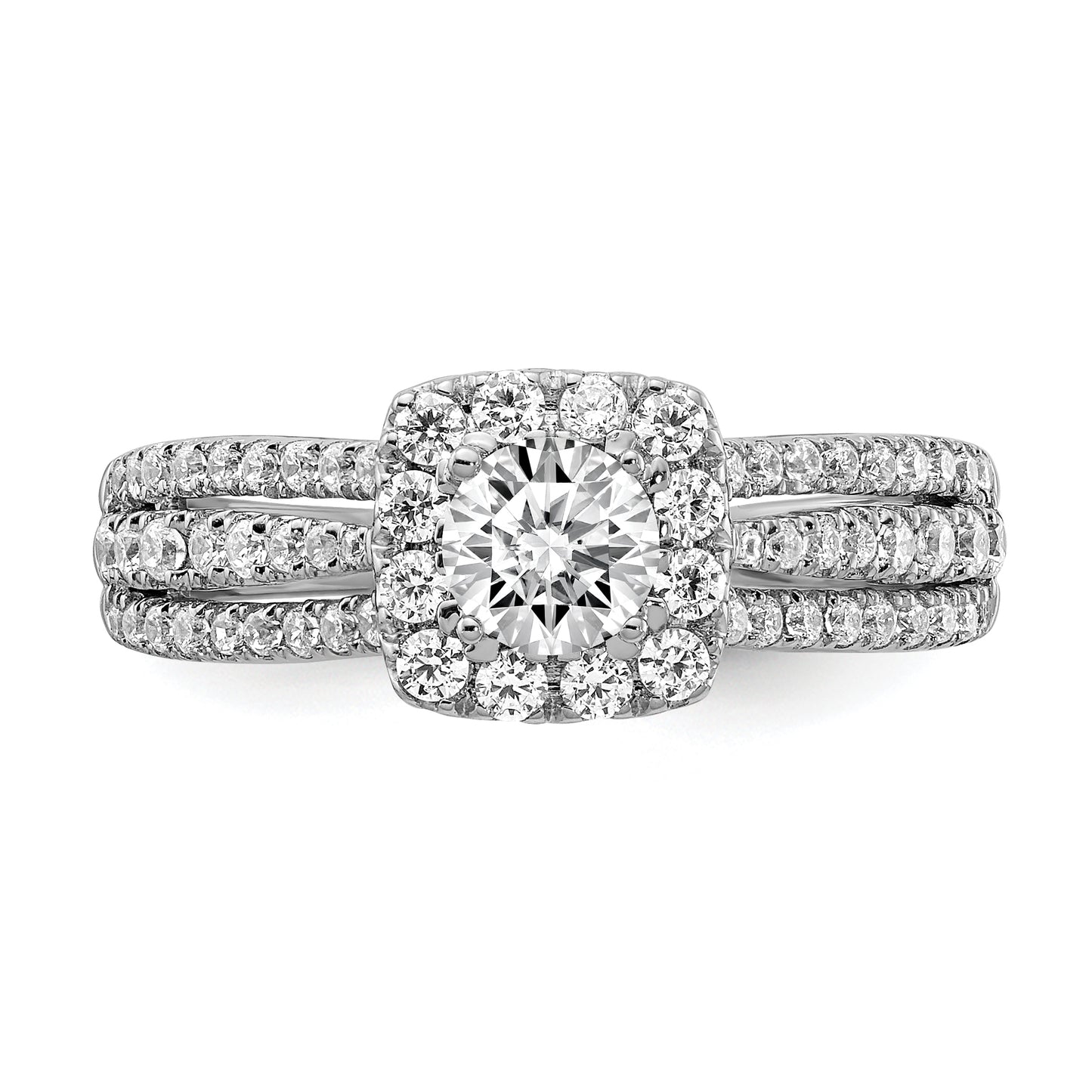 14k White Gold 1 Ct. Lab Grown Diamond VS/SI+ G+ Round Halo Engagement Ring