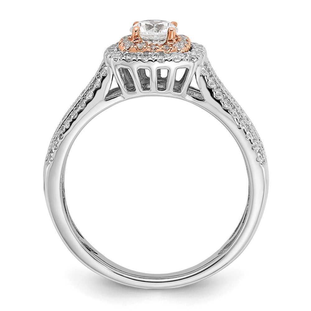 14k Two-Tone Rose and White Gold 7/8 Ct. Lab Grown Diamond VS/SI+ G+ Round Complete Fancy Halo Engagement Ring