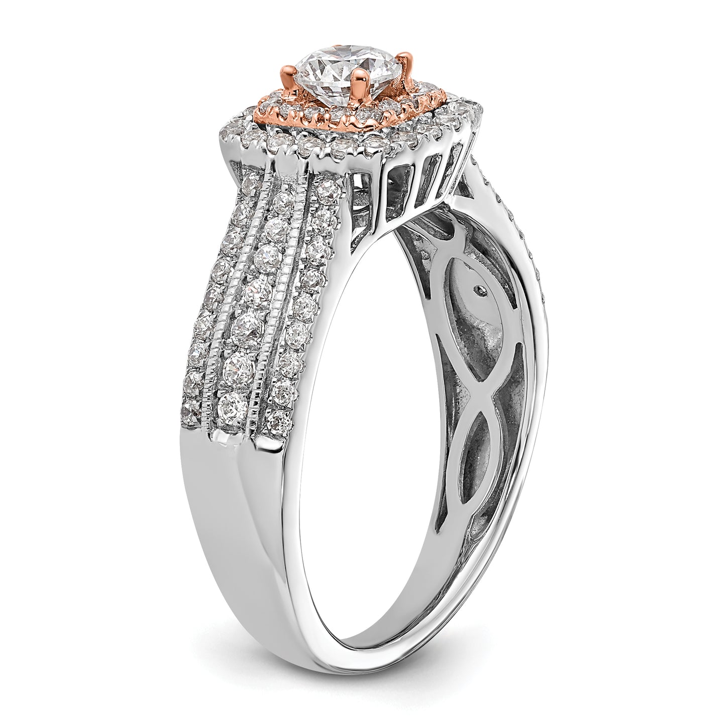 10k Two-Tone Rose and White Gold 7/8 Ct. Lab Grown Diamond VS/SI+ G+ Round Fancy Halo Engagement Ring