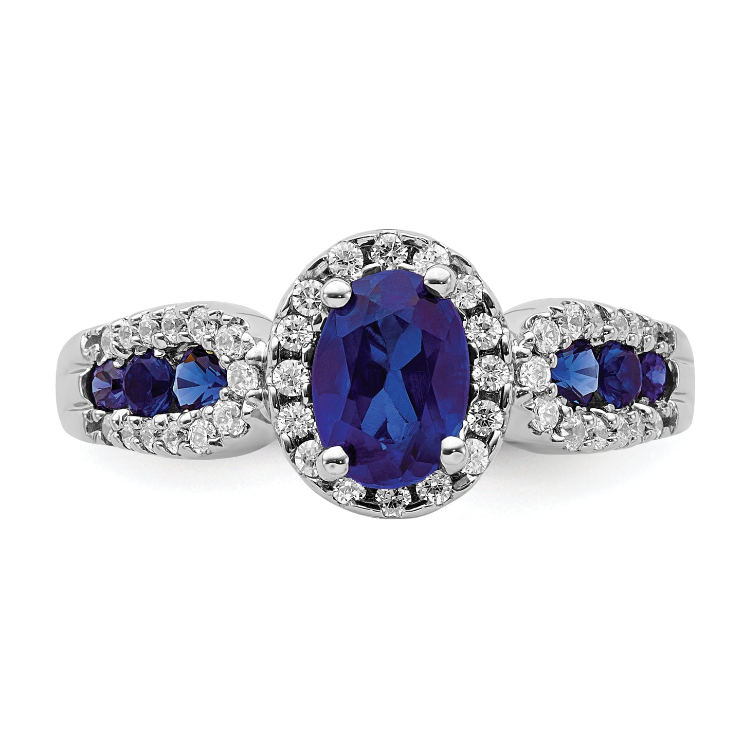 14k White Gold 1/3 Ct. Lab Grown Diamond VS/SI+ G+ and Oval Lab Created Blue Sapphire Ring