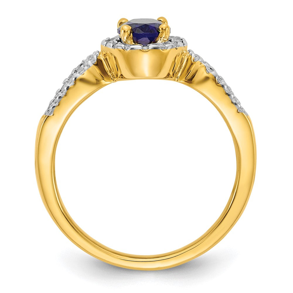 14k Yellow Gold 1/3 Ct. Lab Grown Diamond VS/SI+ G+ and Oval Lab Created Blue Sapphire Ring