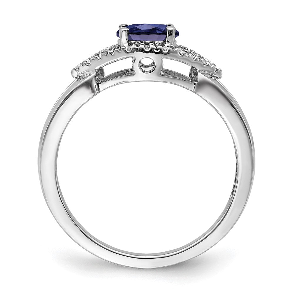 14k White Gold 1/10 Ct. Lab Grown Diamond VS/SI+ G+ and Lab Created Blue Sapphire Ring