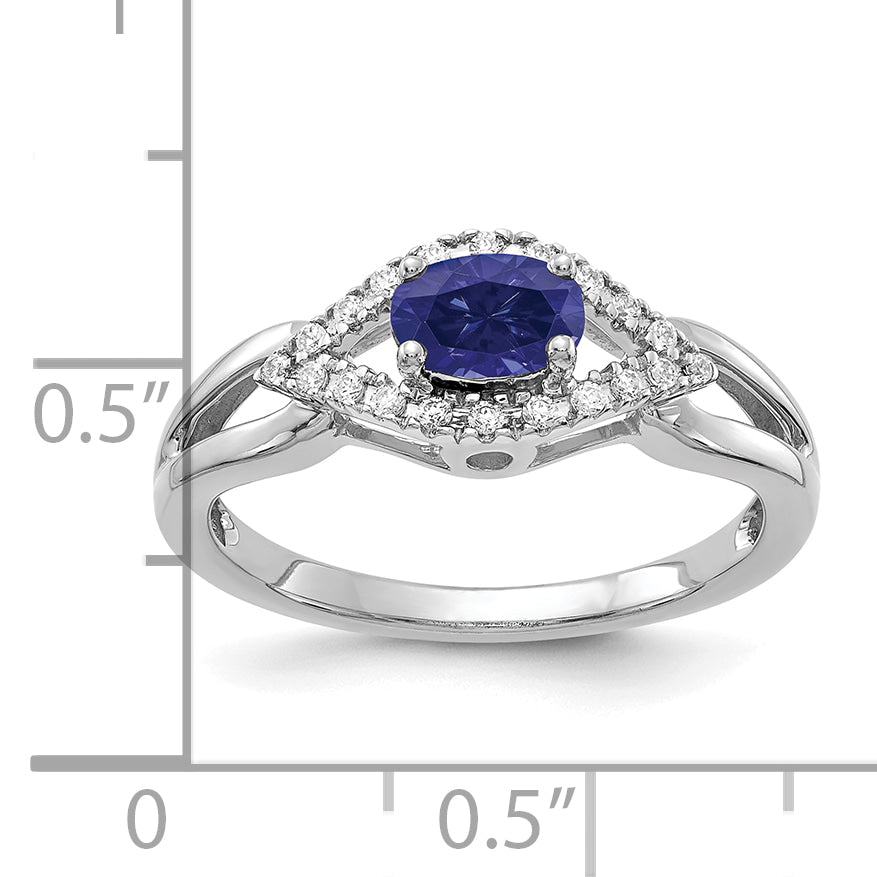 14k White Gold 1/10 Ct. Lab Grown Diamond VS/SI+ G+ and Lab Created Blue Sapphire Ring