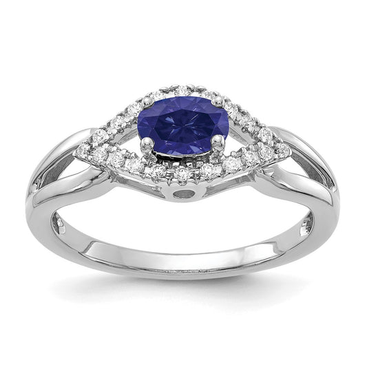 14k White Gold 1/10 Ct. Lab Grown Diamond VS/SI+ G+ and Lab Created Blue Sapphire Ring