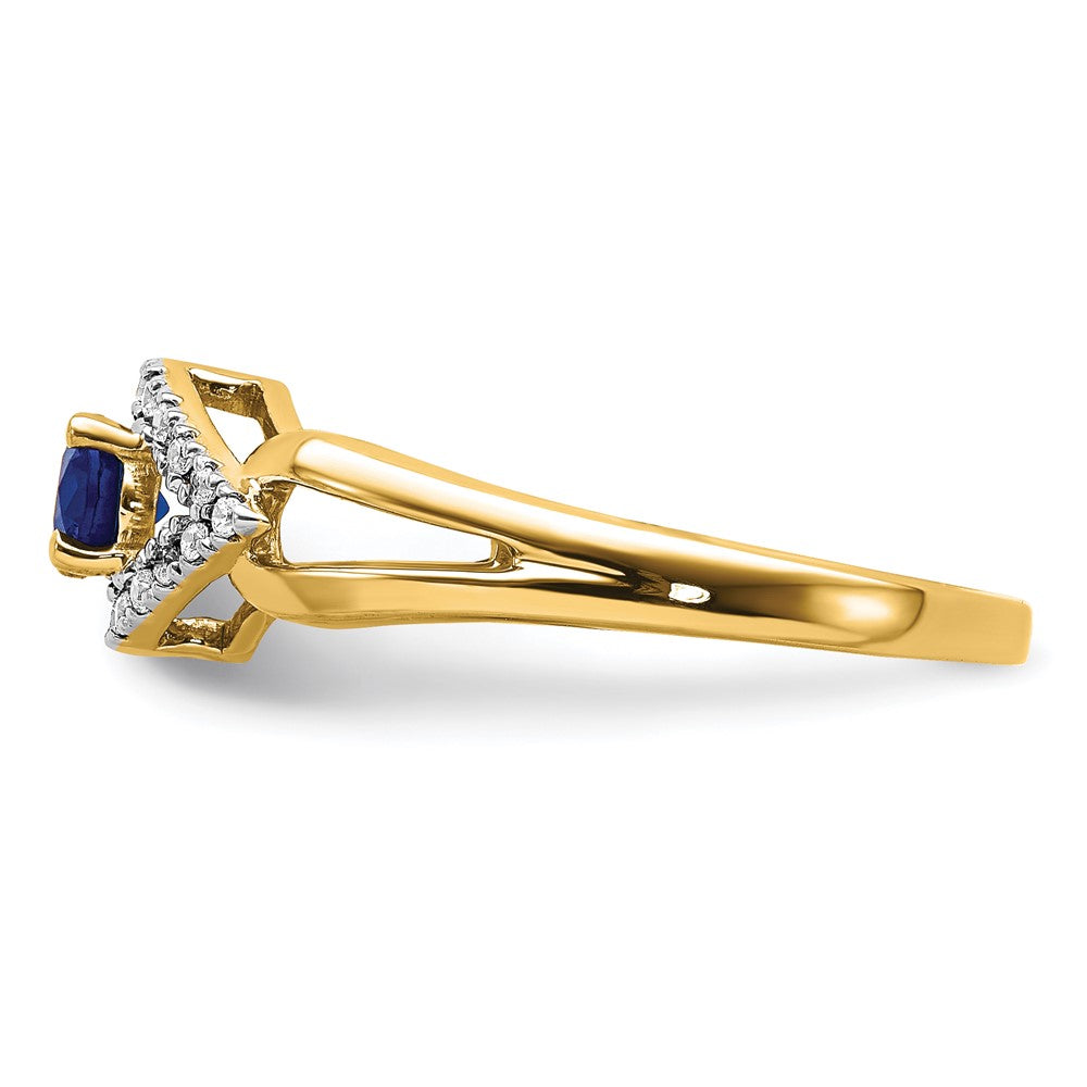 14k Yellow Gold 1/10 Ct. Lab Grown Diamond VS/SI+ G+ and Lab Created Blue Sapphire Ring