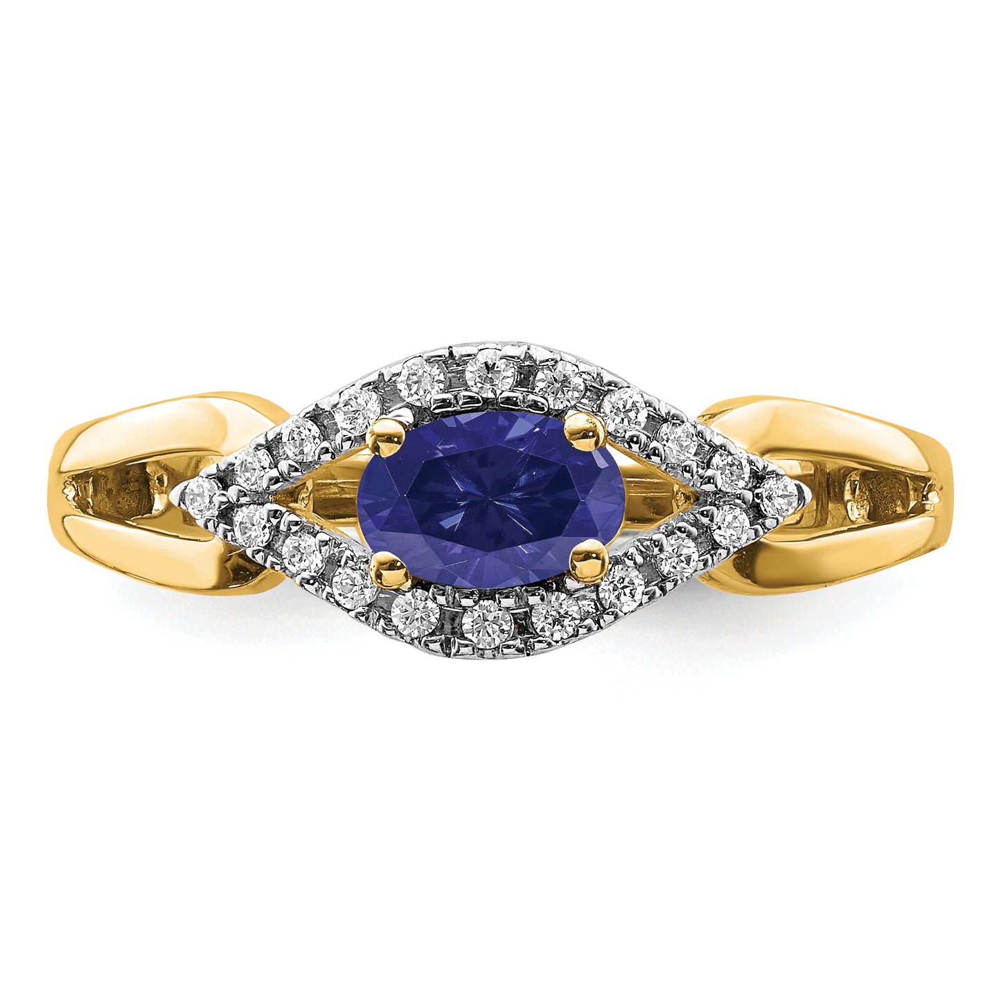 14k Yellow Gold 1/10 Ct. Lab Grown Diamond VS/SI+ G+ and Lab Created Blue Sapphire Ring