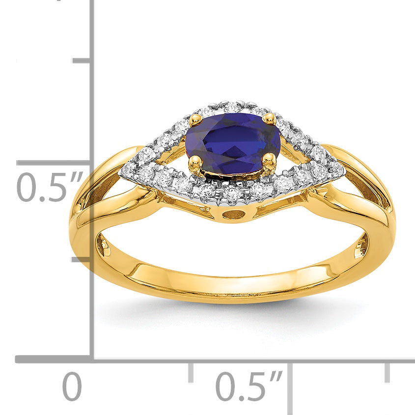 14k Yellow Gold 1/10 Ct. Lab Grown Diamond VS/SI+ G+ and Lab Created Blue Sapphire Ring