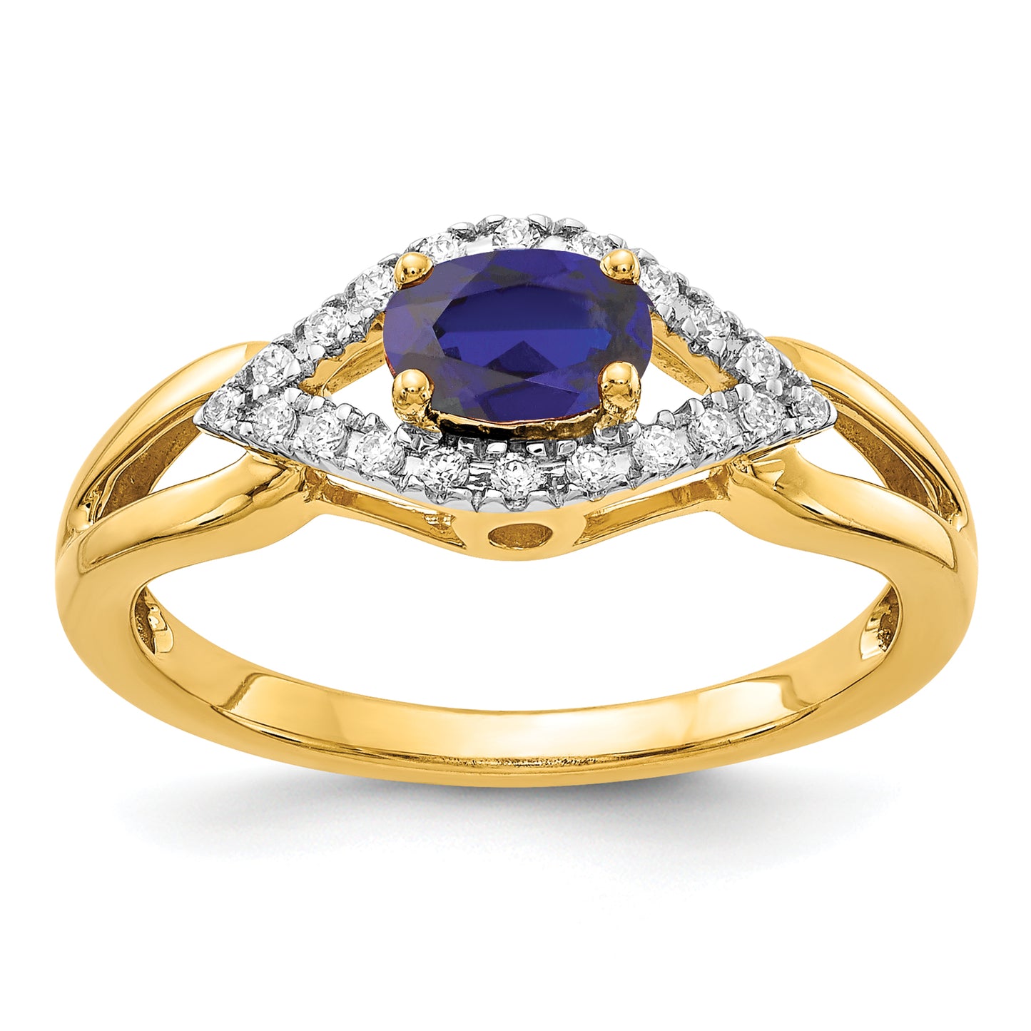 14k Yellow Gold 1/10 Ct. Lab Grown Diamond VS/SI+ G+ and Lab Created Blue Sapphire Ring