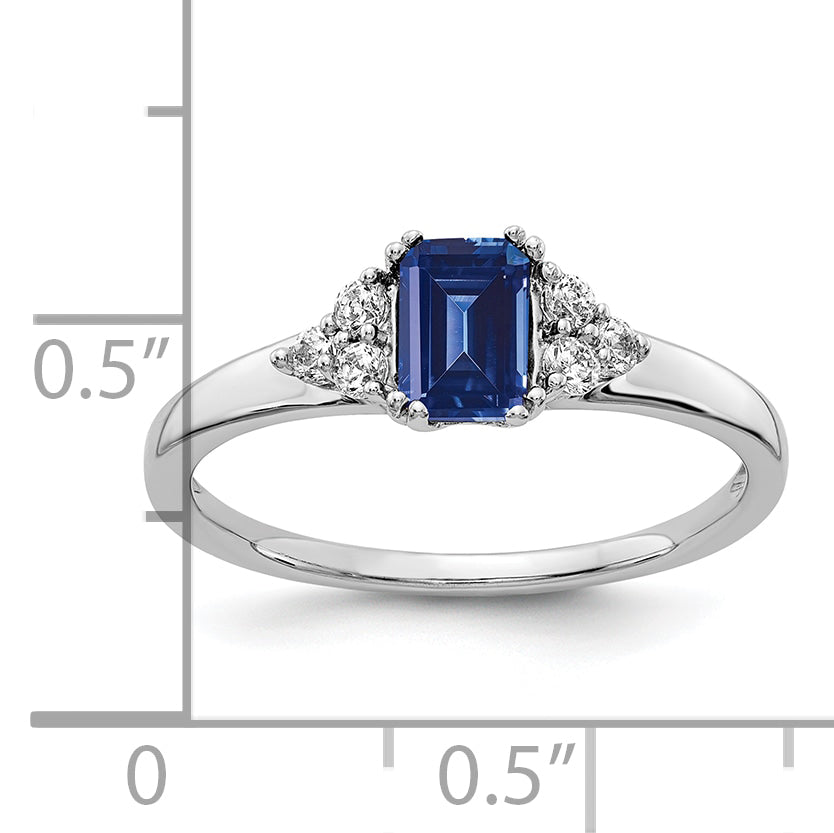 14k White Gold 1/6 Ct. Lab Grown Diamond VS/SI+ G+ and Lab Created Blue Sapphire Ring