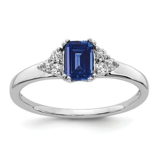 14k White Gold 1/6 Ct. Lab Grown Diamond VS/SI+ G+ and Lab Created Blue Sapphire Ring