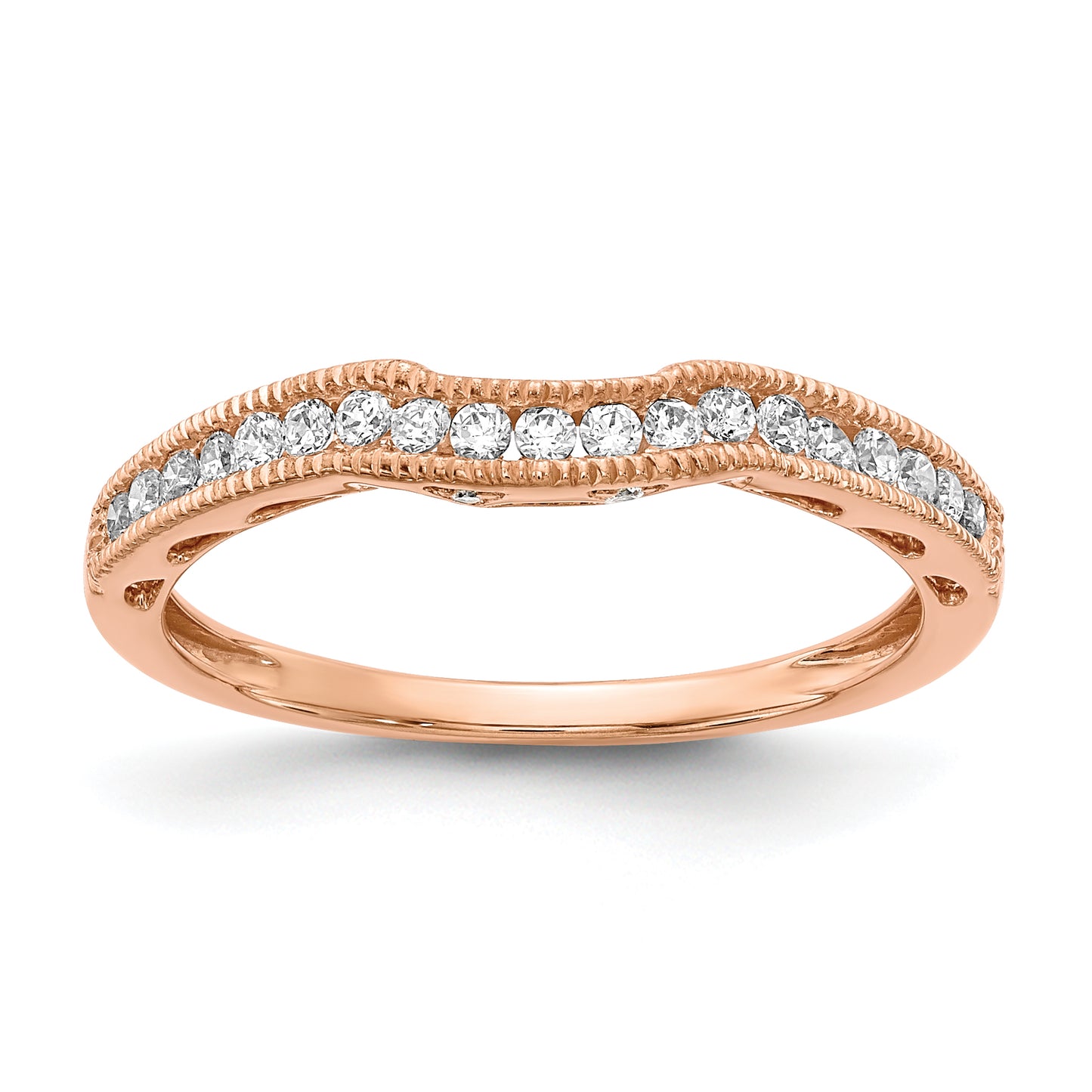 10k Rose Gold 1/4 Ct. Lab Grown Diamond VS/SI+ G+ Contoured Wedding Band Ring