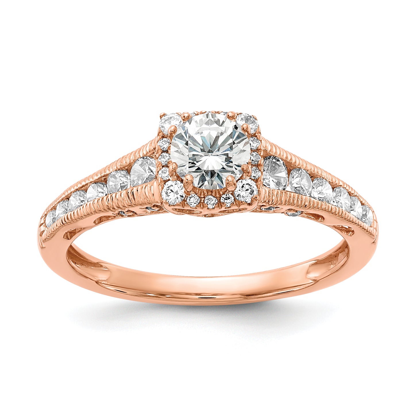 10k Rose Gold 7/8 Ct. Lab Grown Diamond VS/SI+ G+ Petite Halo Engagement Ring