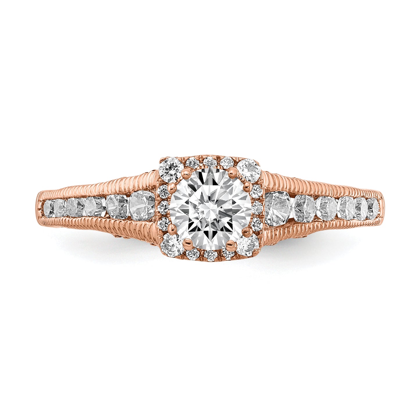 14k Rose Gold 7/8 Ct. Lab Grown Diamond VS/SI+ G+ Petite Halo Engagement Ring