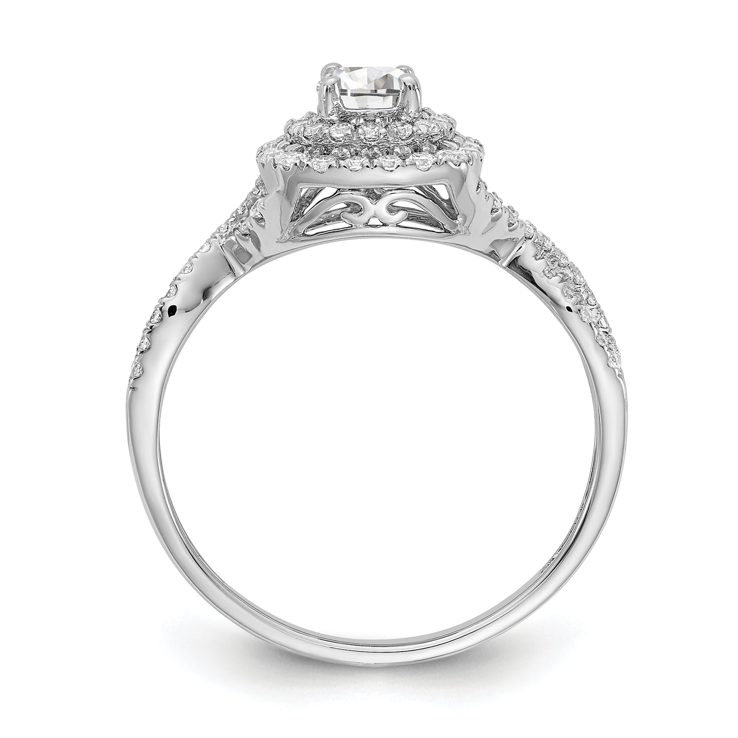 14k White Gold 3/4 Ct. Lab Grown Diamond VS/SI+ G+ Round Double Halo Engagement Ring